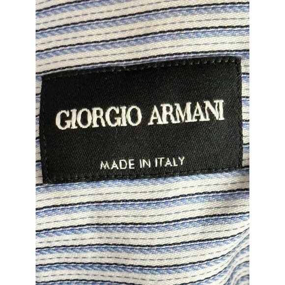 Giorgio Armani Italy L/S Button Down Blue Stripe Dress Shirt Mens 14.5 - 37 - Picture 5 of 6